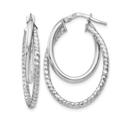 Sterlingsilber Poliert Diamantiert Oval Creolen