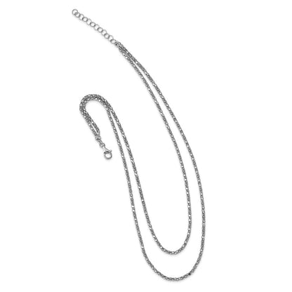 Sterlingsilber Rhodium mit 2 in Verlängerung. Fantasie 2 Strang Halskette