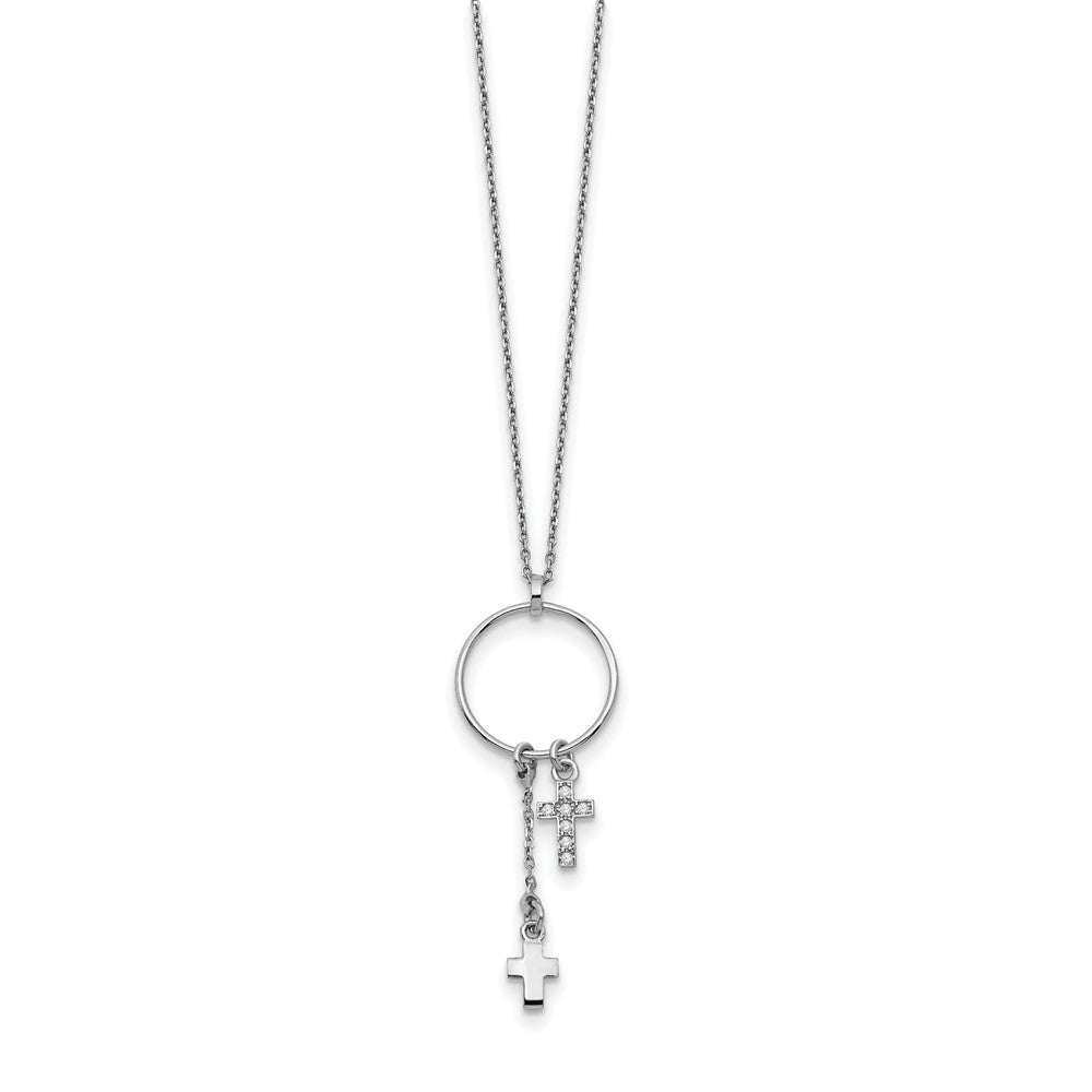 Sterlingsilber Rhodiniert Zirkonia Kreuz mit 1.5 in Verlängerung. Halskette