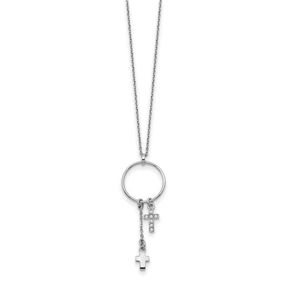 Sterlingsilber Rhodiniert Zirkonia Kreuz mit 1.5 in Verlängerung. Halskette