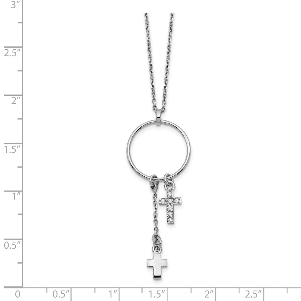 Sterlingsilber Rhodiniert Zirkonia Kreuz mit 1.5 in Verlängerung. Halskette