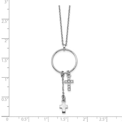 Sterlingsilber Rhodiniert Zirkonia Kreuz mit 1.5 in Verlängerung. Halskette
