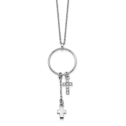 Sterlingsilber Rhodiniert Zirkonia Kreuz mit 1.5 in Verlängerung. Halskette