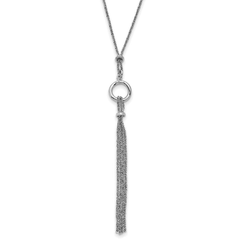 Sterlingsilber Rhodiniert Tassel mit 1.5 Zoll Verlängerung. Halskette