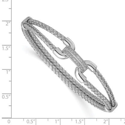 Sterlingsilber Rhod Platin Poliert Zirkonia Geflochten Flexibel Manschette