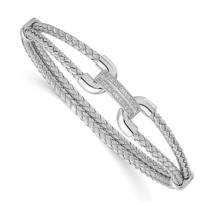 Sterlingsilber Rhod Platin Poliert Zirkonia Geflochten Flexibel Manschette