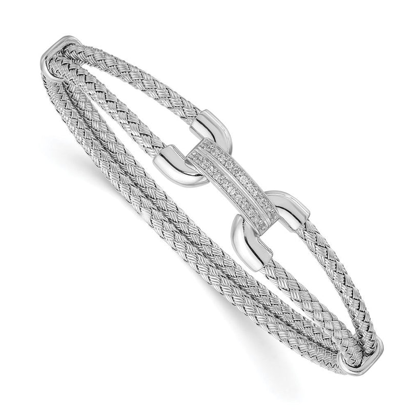 Sterlingsilber Rhod Platin Poliert Zirkonia Geflochten Flexibel Manschette