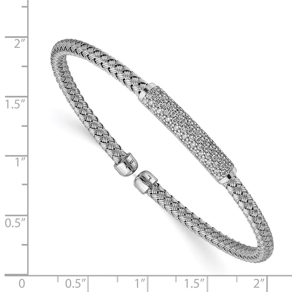 Sterlingsilber Rhod Platin Poliert Zirkonia Geflochten Flexibel Manschette