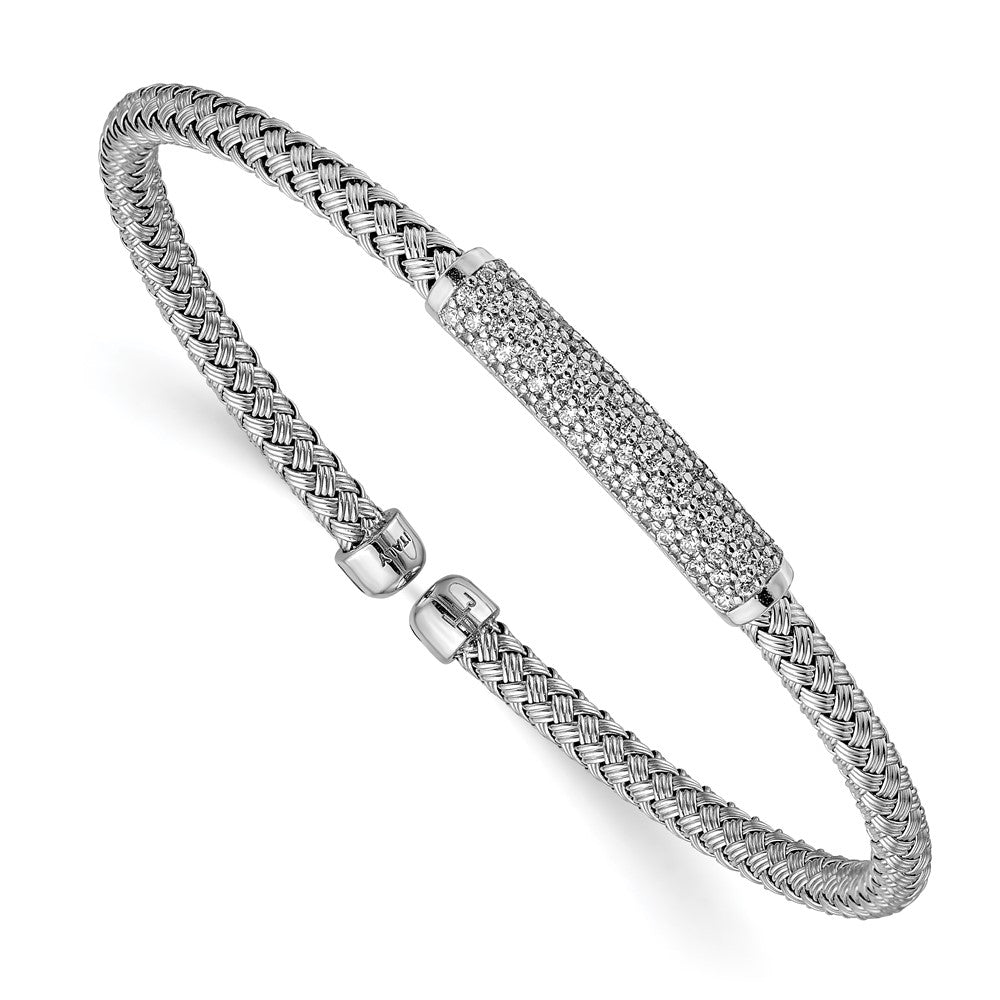 Sterlingsilber Rhod Platin Poliert Zirkonia Geflochten Flexibel Manschette