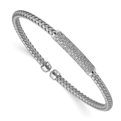 Sterlingsilber Rhod Platin Poliert Zirkonia Geflochten Flexibel Manschette
