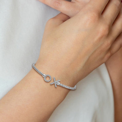 Sterlingsilber Rhod Platin Poliert Zirkonia X & O Geflochten Flexibel Manschette