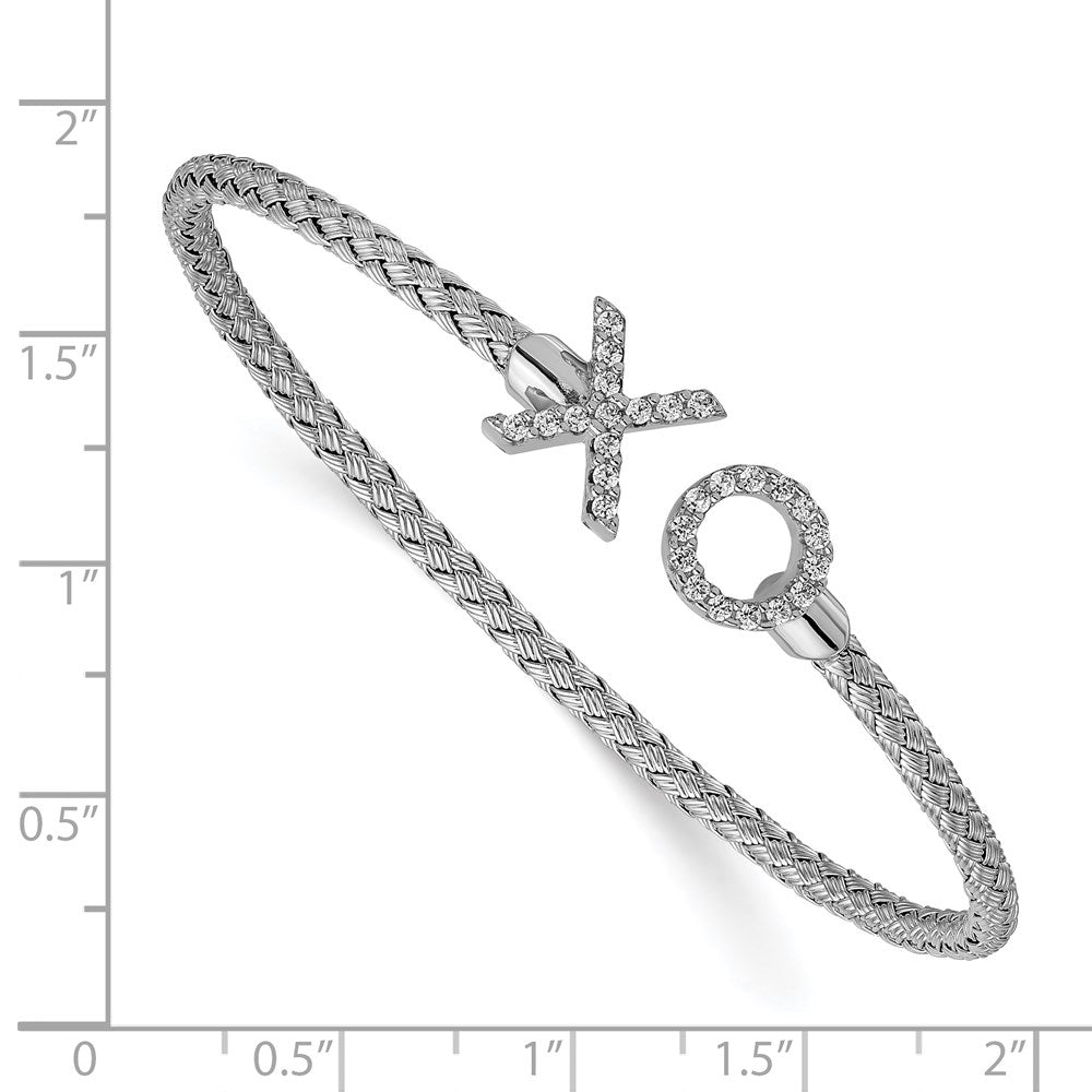 Sterlingsilber Rhod Platin Poliert Zirkonia X & O Geflochten Flexibel Manschette