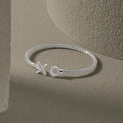 Sterlingsilber Rhod Platin Poliert Zirkonia X & O Geflochten Flexibel Manschette