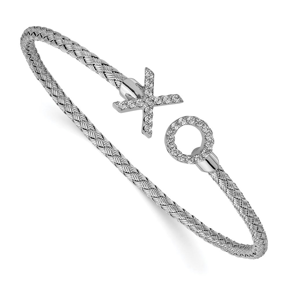 Sterlingsilber Rhod Platin Poliert Zirkonia X & O Geflochten Flexibel Manschette