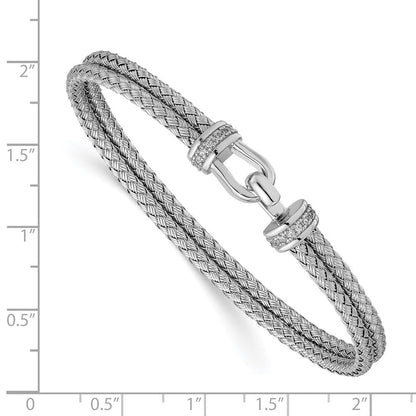 Sterlingsilber Rhod Platin Poliert Zirkonia Doppelt Geflochten Flexibel Manschette