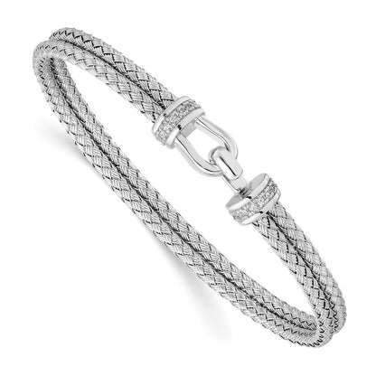 Sterlingsilber Rhod Platin Poliert Zirkonia Doppelt Geflochten Flexibel Manschette