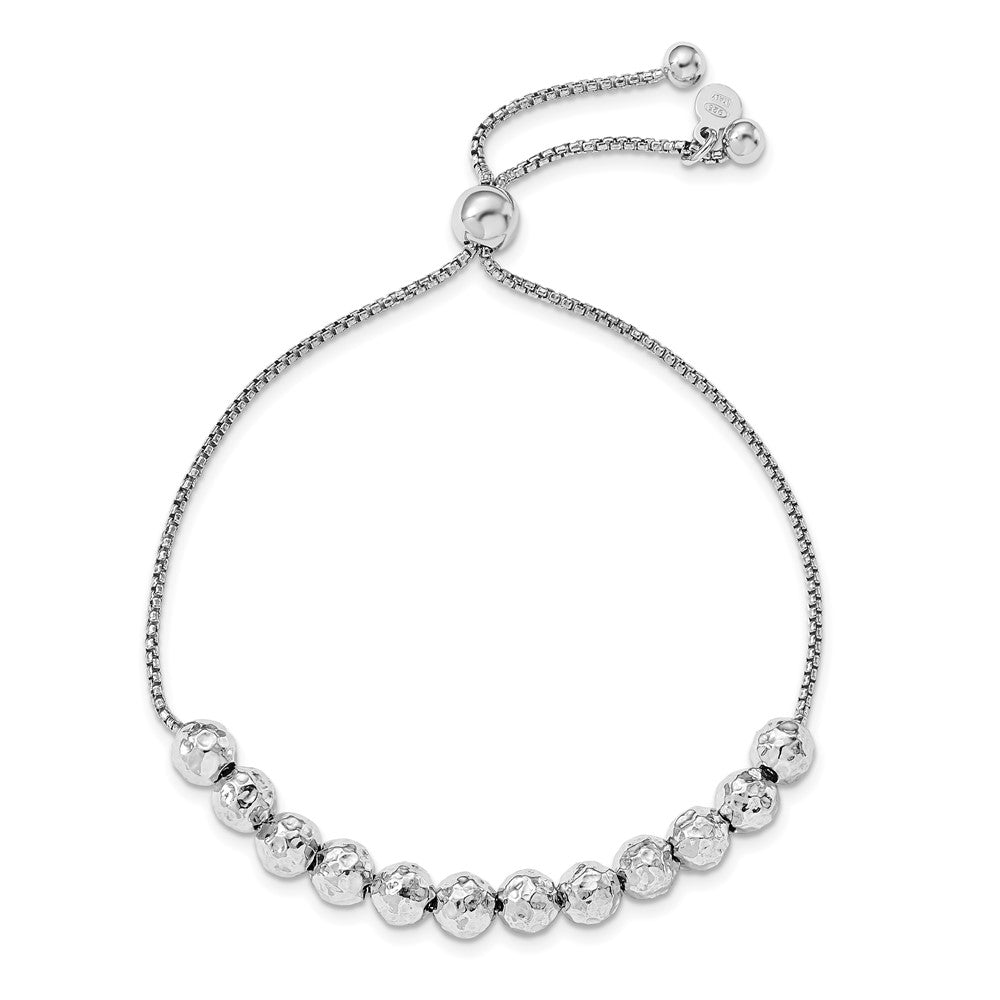 Sterlingsilber Rhodiniert Gehämmert Gekugelt Adj. Armband