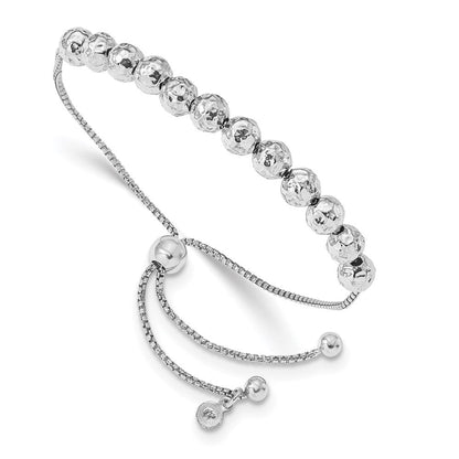 Sterlingsilber Rhodiniert Gehämmert Gekugelt Adj. Armband