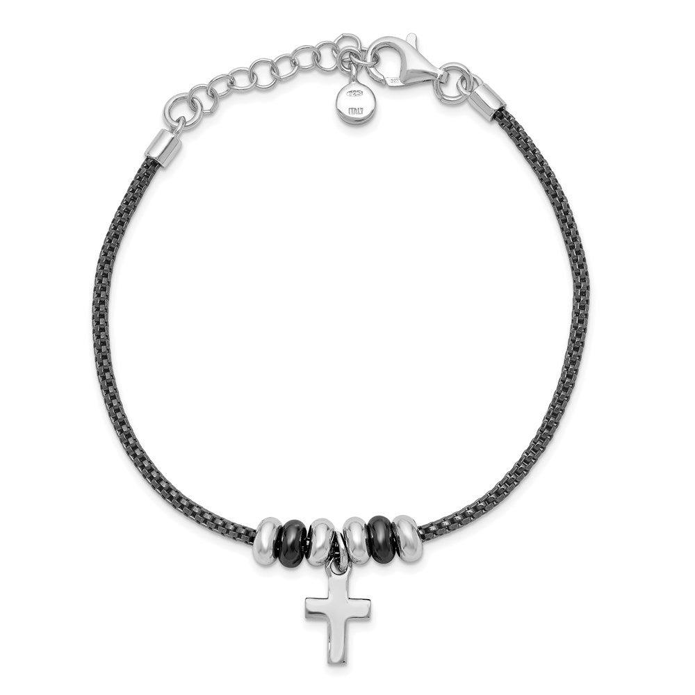 Sterlingsilber Rhod und Ruth Beschichtet Kreuz mit 1 Zoll Verlängerung Armband