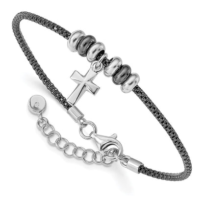 Sterlingsilber Rhod und Ruth Beschichtet Kreuz mit 1 Zoll Verlängerung Armband