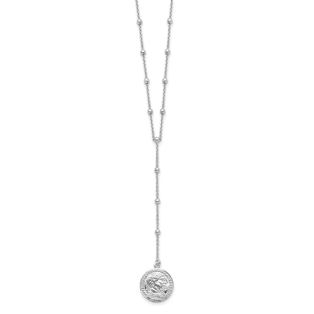 Sterlingsilber Rhodiniert Roman Münze Y Tropfen in Verlängerung. Halskette