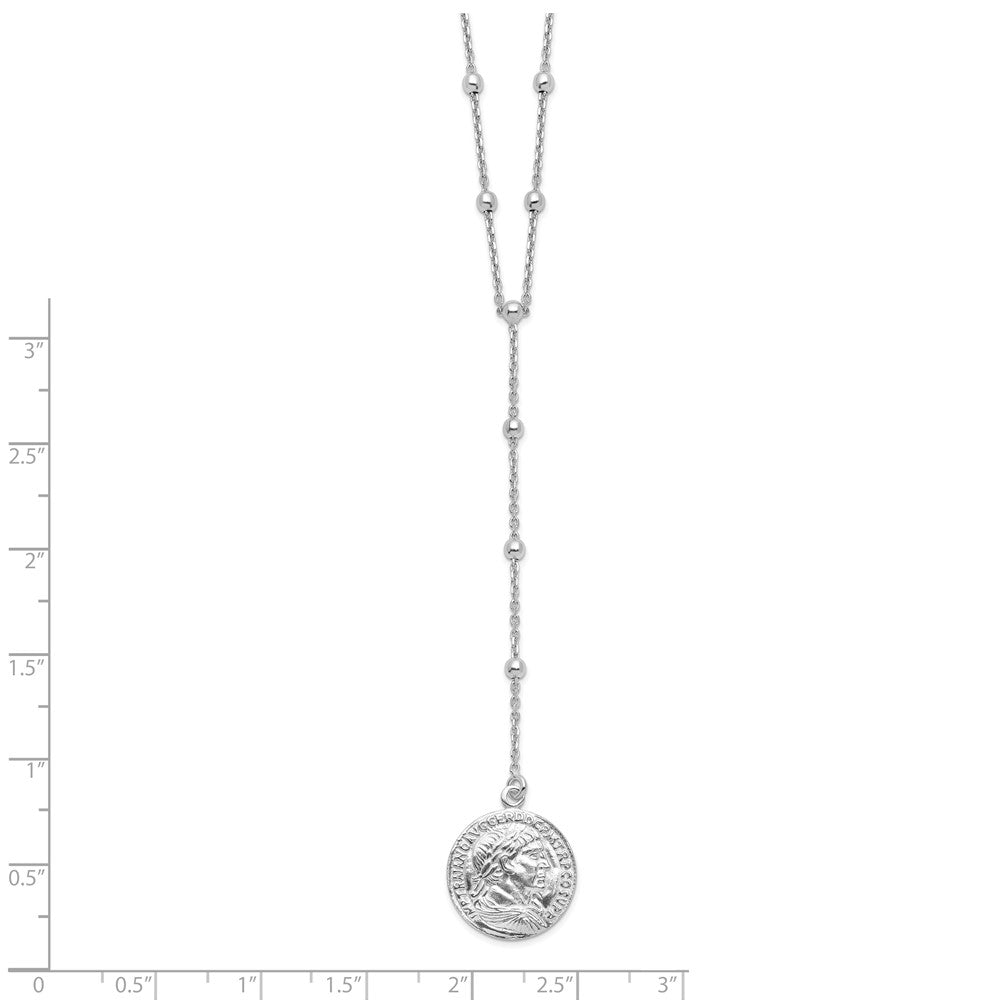 Sterlingsilber Rhodiniert Roman Münze Y Tropfen in Verlängerung. Halskette