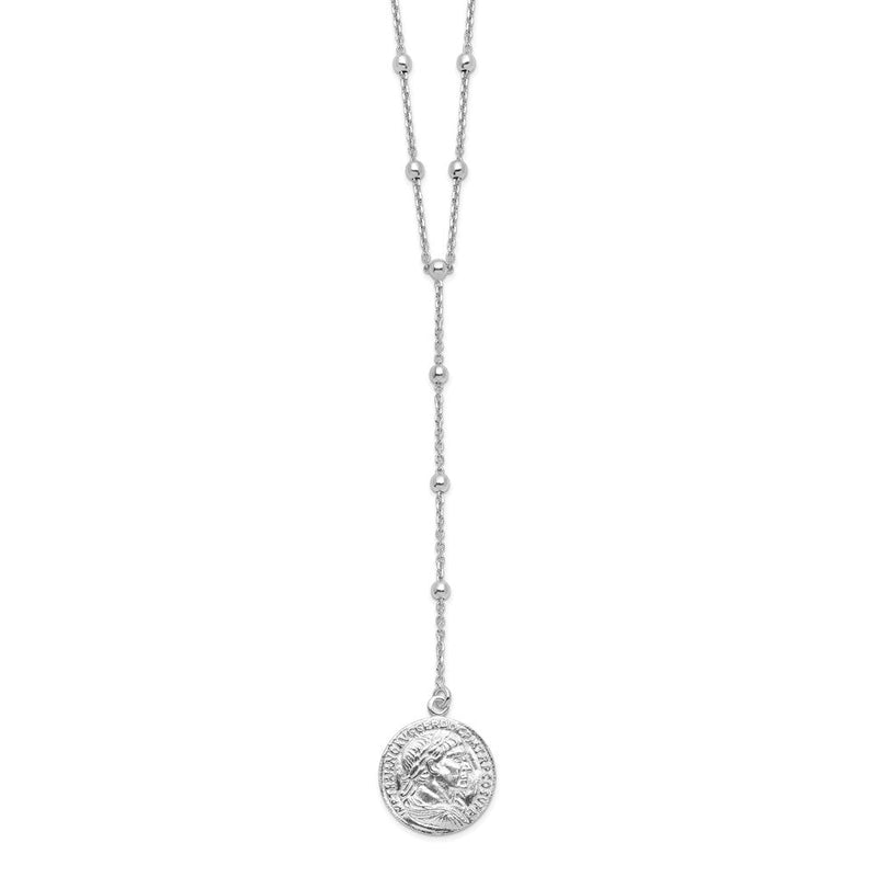 Sterlingsilber Rhodiniert Roman Münze Y Tropfen in Verlängerung. Halskette