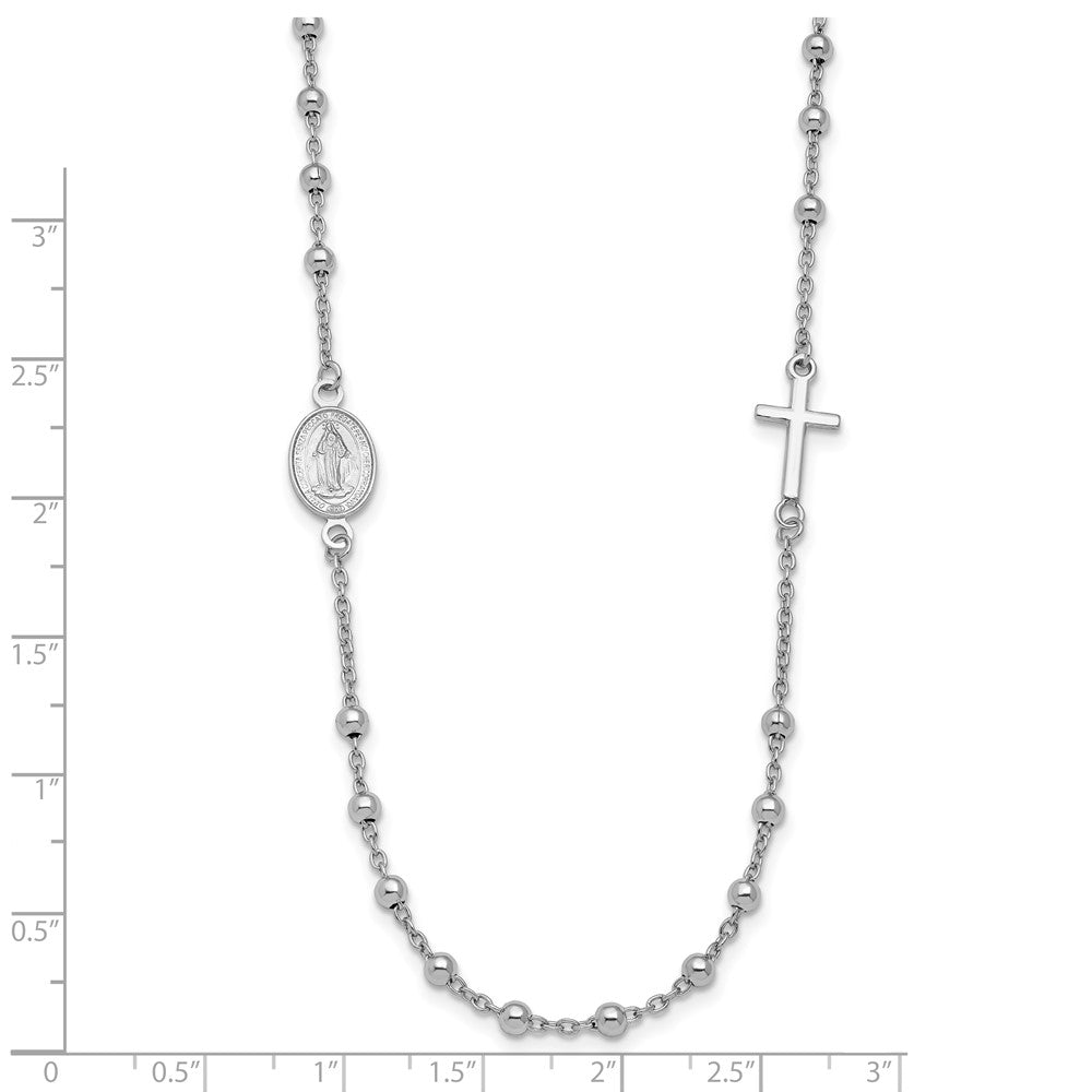 Sterlingsilber Rhod Pl Kreuz und Wundertätig Medaille Halskette