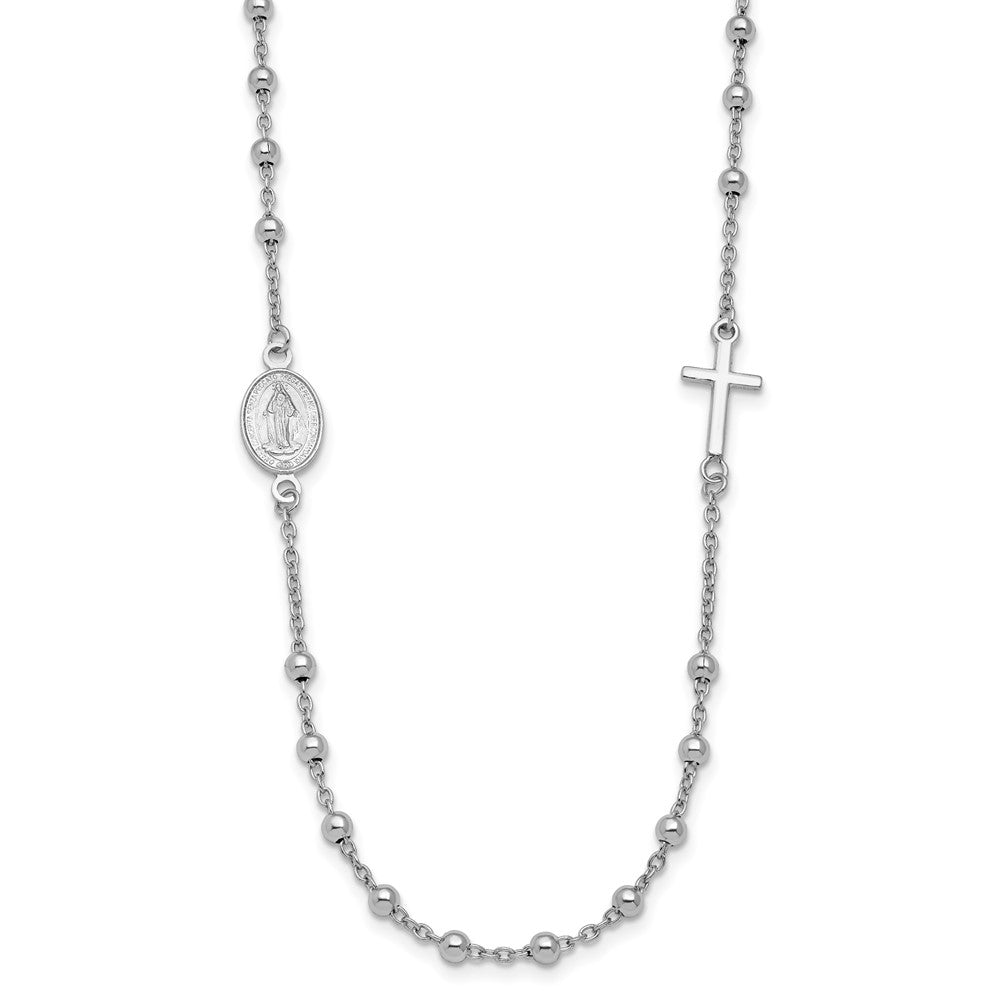 Sterlingsilber Rhod Pl Kreuz und Wundertätig Medaille Halskette