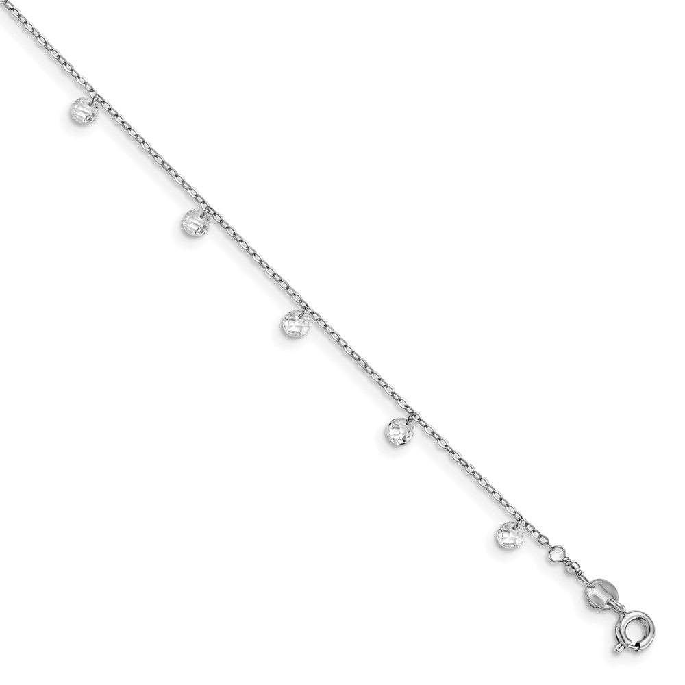 Sterlingsilber Rhodiniert mit 1.25 in Verlängerung. Kristall Fußkettchen