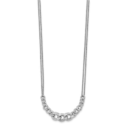 Sterlingsilber Rhod Pl Strukturiert Glieder 2 Strang mit 2 Zoll Verlängerung Halskette
