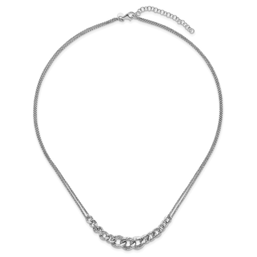 Sterlingsilber Rhod Pl Strukturiert Glieder 2 Strang mit 2 Zoll Verlängerung Halskette