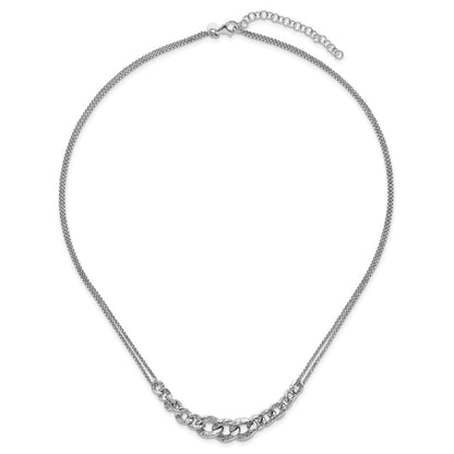 Sterlingsilber Rhod Pl Strukturiert Glieder 2 Strang mit 2 Zoll Verlängerung Halskette