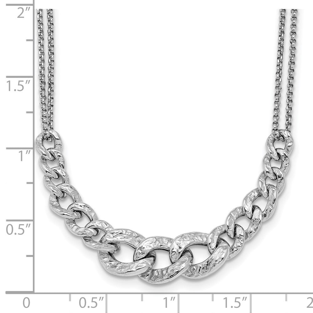 Sterlingsilber Rhod Pl Strukturiert Glieder 2 Strang mit 2 Zoll Verlängerung Halskette