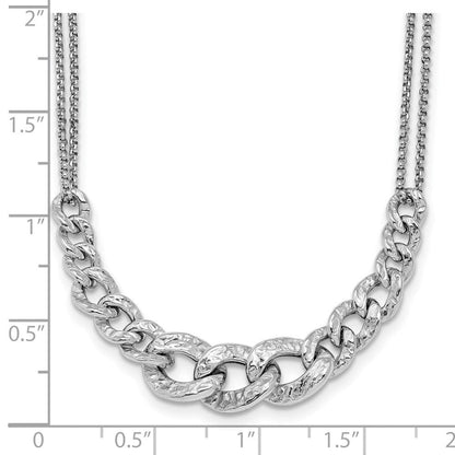 Sterlingsilber Rhod Pl Strukturiert Glieder 2 Strang mit 2 Zoll Verlängerung Halskette