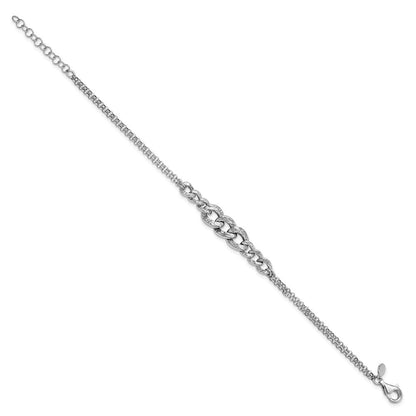 Sterlingsilber Rhod Pl Strukturiert Glieder 2 Strang mit 1 Zoll Verlängerung Armband