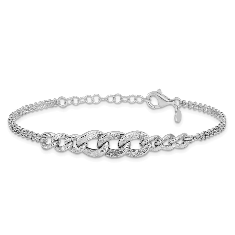 Sterlingsilber Rhod Pl Strukturiert Glieder 2 Strang mit 1 Zoll Verlängerung Armband