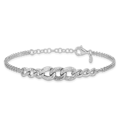 Sterlingsilber Rhod Pl Strukturiert Glieder 2 Strang mit 1 Zoll Verlängerung Armband