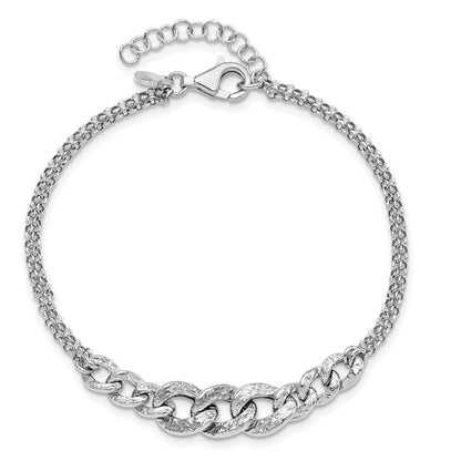 Sterlingsilber Rhod Pl Strukturiert Glieder 2 Strang mit 1 Zoll Verlängerung Armband