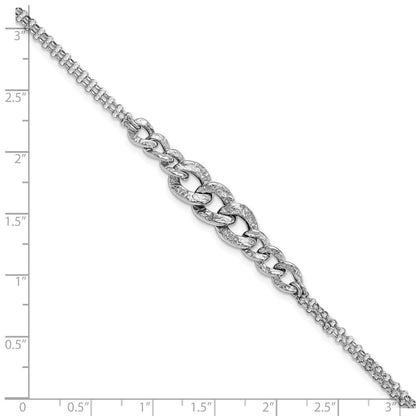 Sterlingsilber Rhod Pl Strukturiert Glieder 2 Strang mit 1 Zoll Verlängerung Armband