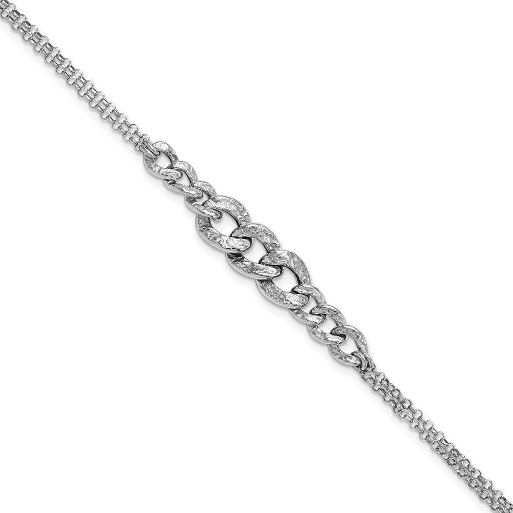Sterlingsilber Rhod Pl Strukturiert Glieder 2 Strang mit 1 Zoll Verlängerung Armband