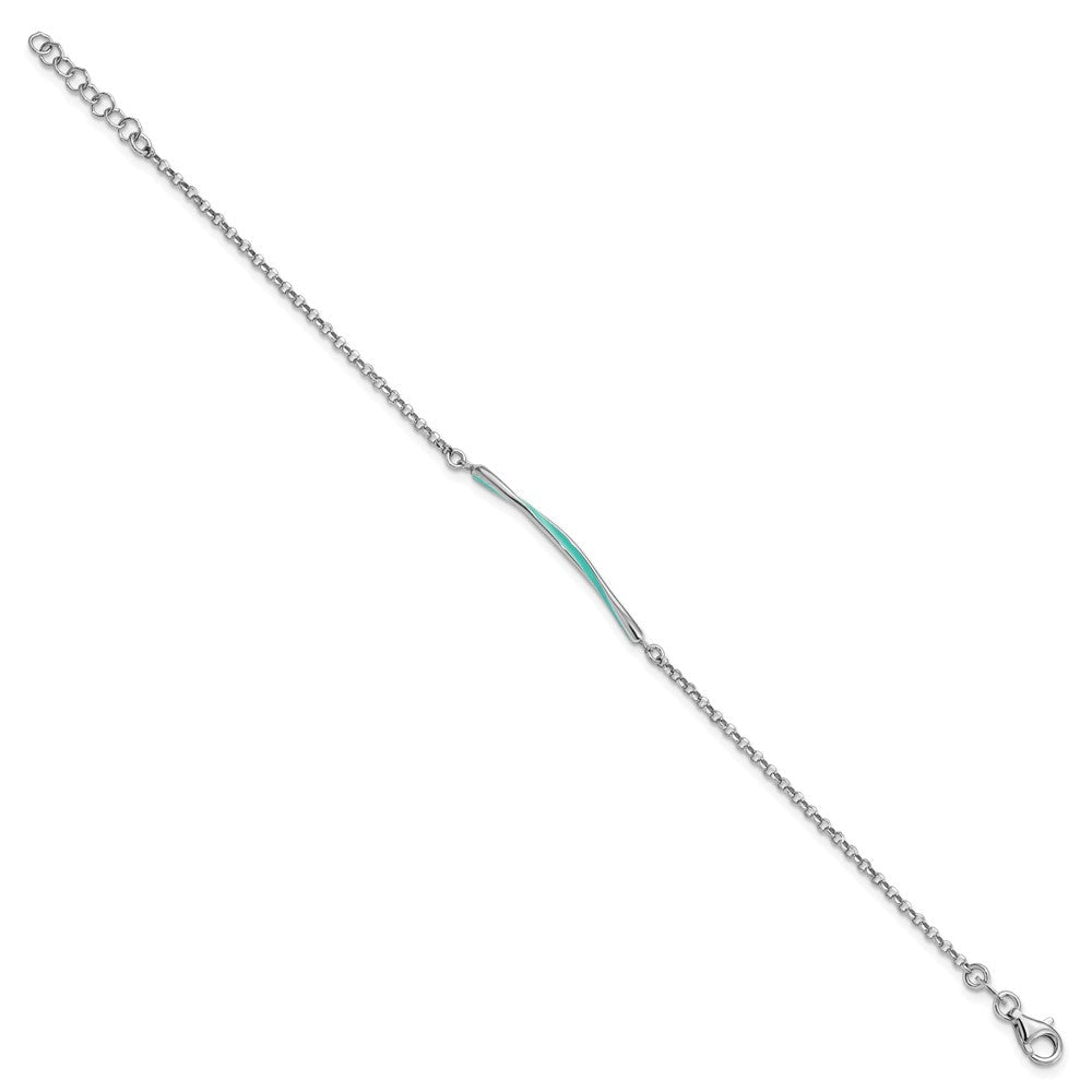 Sterlingsilber Rhodium Pl Aqua Emaille Mit.75 Zoll Verlängerung. Armband