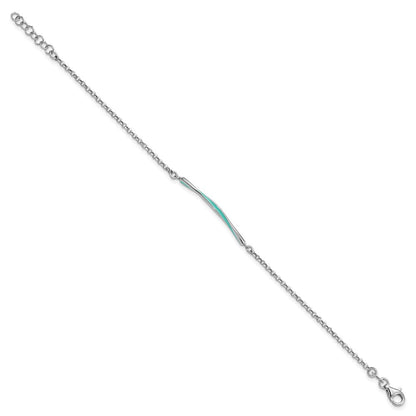 Sterlingsilber Rhodium Pl Aqua Emaille Mit.75 Zoll Verlängerung. Armband