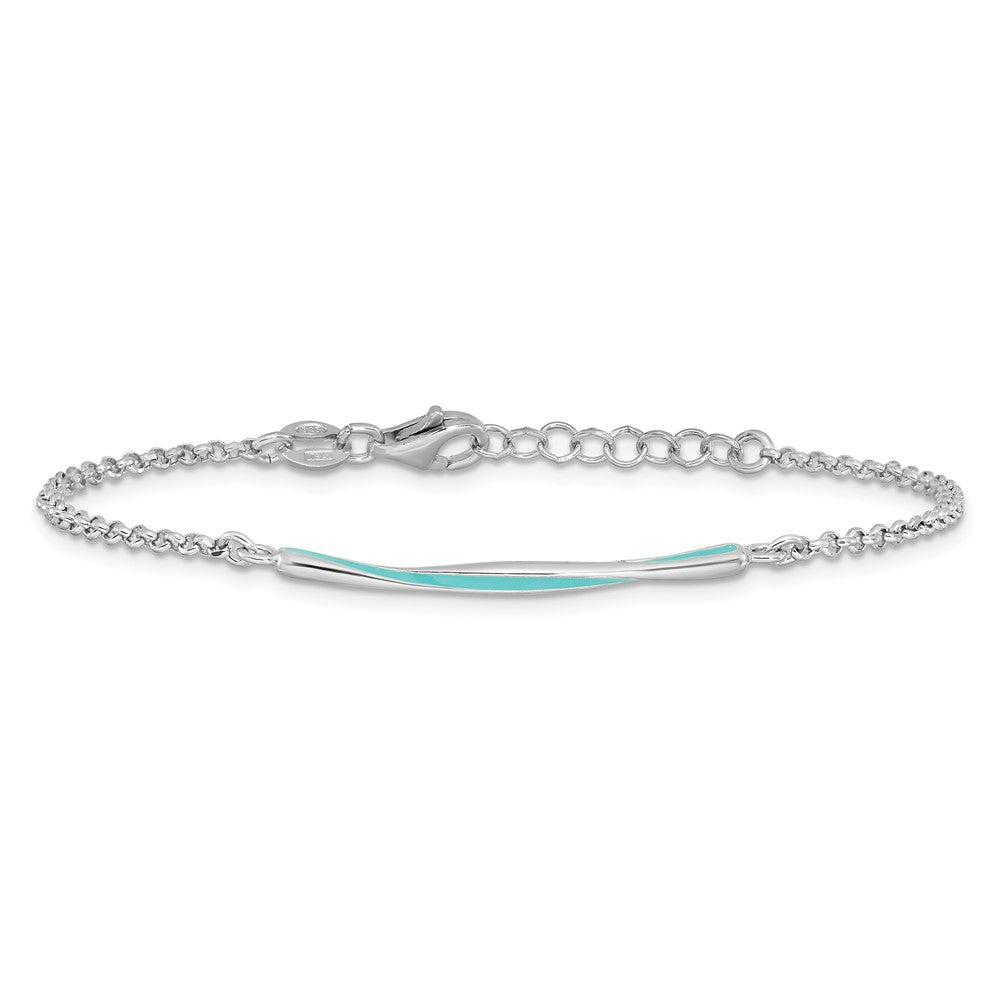 Sterlingsilber Rhodium Pl Aqua Emaille Mit.75 Zoll Verlängerung. Armband