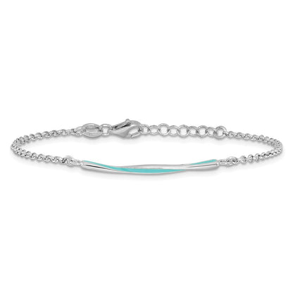 Sterlingsilber Rhodium Pl Aqua Emaille Mit.75 Zoll Verlängerung. Armband