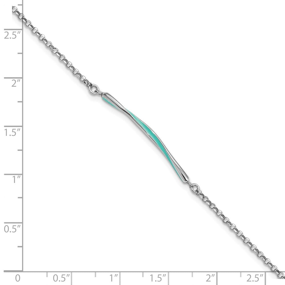 Sterlingsilber Rhodium Pl Aqua Emaille Mit.75 Zoll Verlängerung. Armband