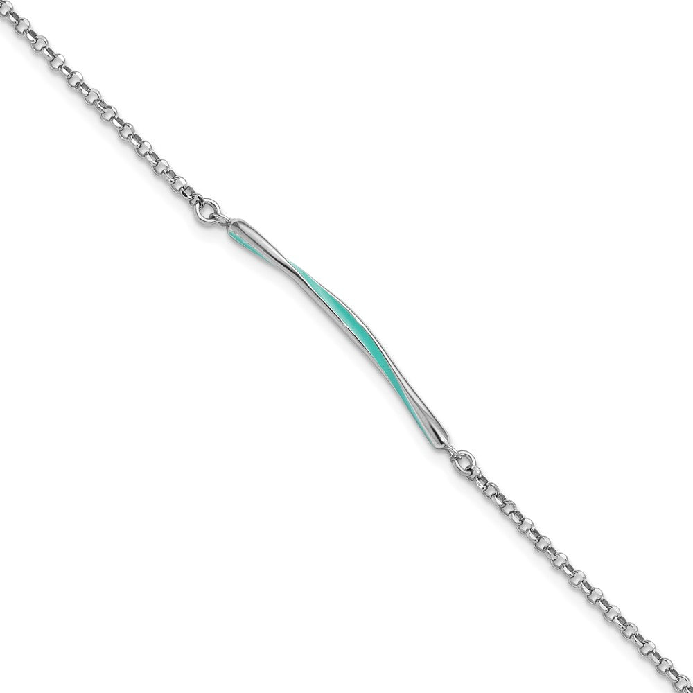 Sterlingsilber Rhodium Pl Aqua Emaille Mit.75 Zoll Verlängerung. Armband