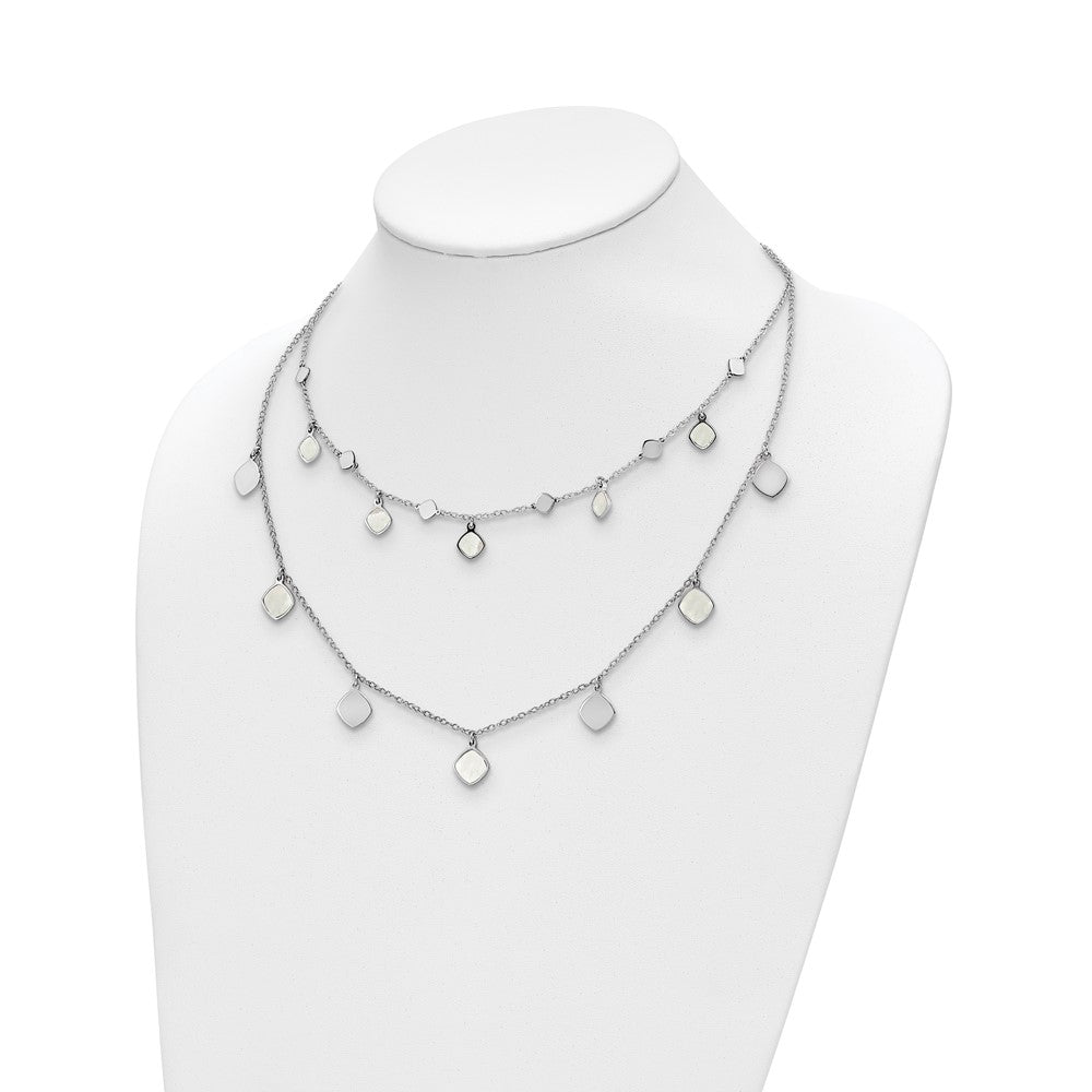 Sterlingsilber Rhodiniert Perlmutt 2 Strang mit 1.5 Zoll Verlängerung. Choker
