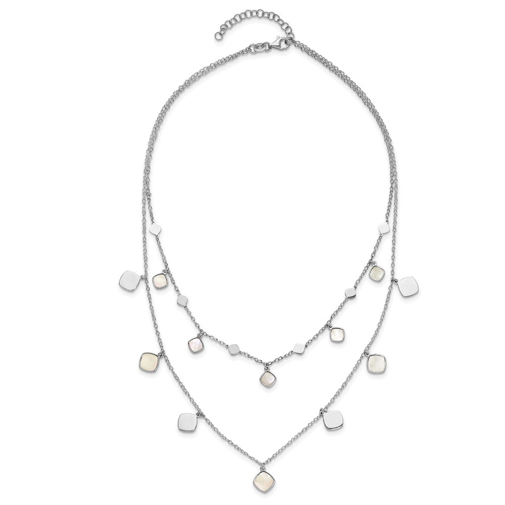 Sterlingsilber Rhodiniert Perlmutt 2 Strang mit 1.5 Zoll Verlängerung. Choker