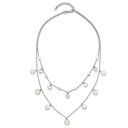 Sterlingsilber Rhodiniert Perlmutt 2 Strang mit 1.5 Zoll Verlängerung. Choker
